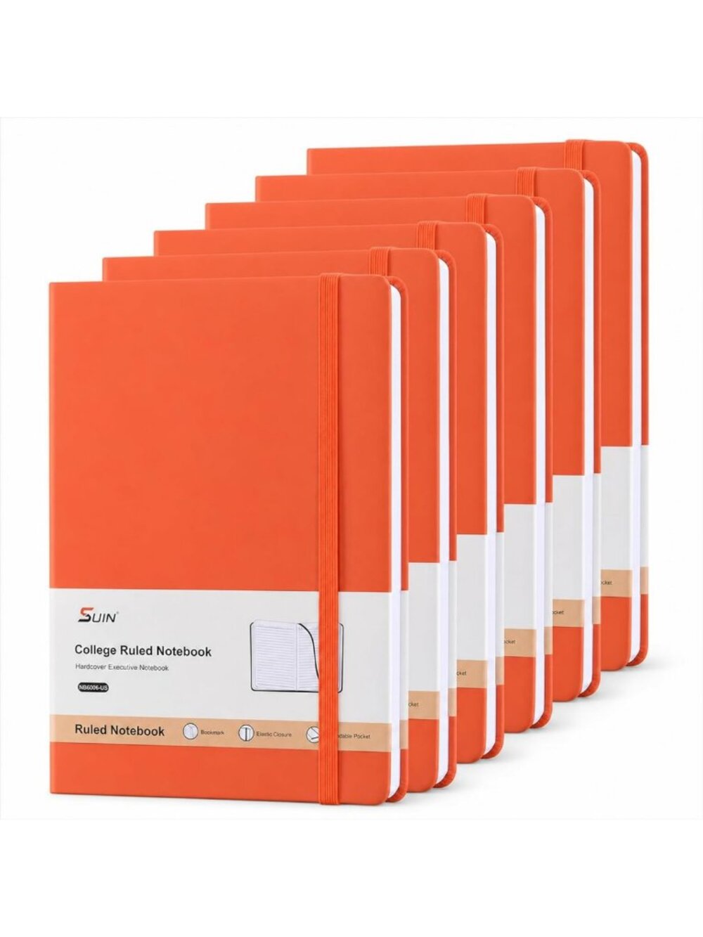 Set of 6 Orange A5 Hardcover Lined Notebooks - 200 Pages Each for School & Work
